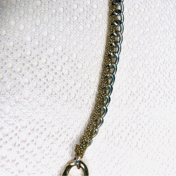 Statement Necklace Mixed Bead Links and Chain Silvertone and Ivory White - Picture 12 of 15